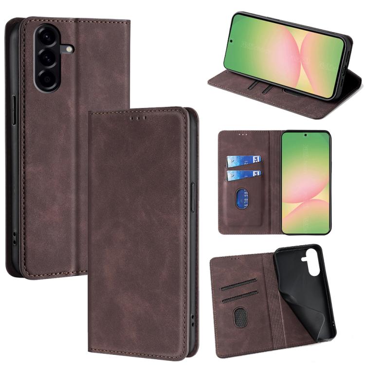 

For Samsung Galaxy A56 5G Skin Feel Magnetic Leather Phone Case(Dark Brown)