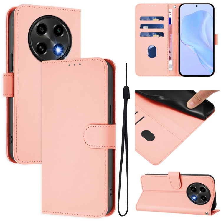 

For OPPO A2 Pro 5G Global Skin Feel Solid Color Leather Phone Case with Lanyard(Pink)