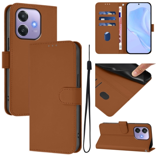 

For OPPO A3x 5G Global Skin Feel Solid Color Leather Phone Case with Lanyard(Brown)