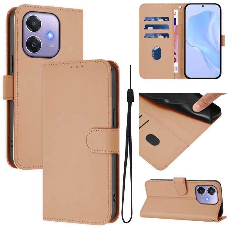 

For OPPO A3x 5G Global Skin Feel Solid Color Leather Phone Case with Lanyard(Nude)