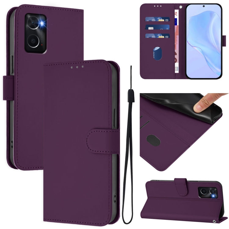 

For OPPO A36 4G / A76 4G / A96 4G Skin Feel Solid Color Leather Phone Case with Lanyard(Violet)