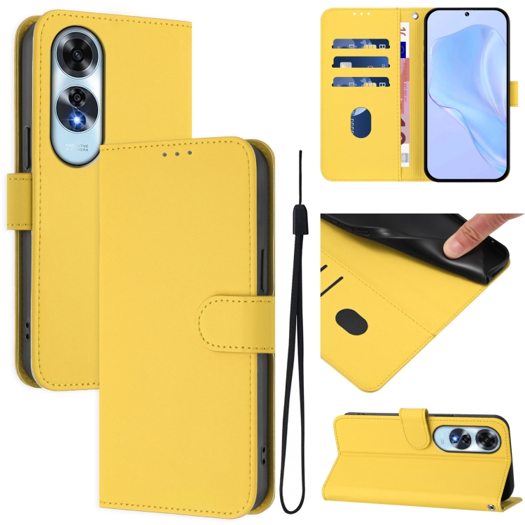

For OPPO A60 4G Global Skin Feel Solid Color Leather Phone Case with Lanyard(Lemon Yellow)