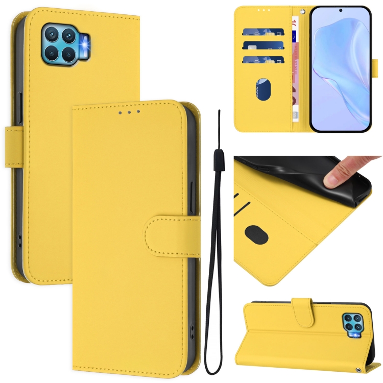 

For OPPO F17 Pro Skin Feel Solid Color Leather Phone Case with Lanyard(Lemon Yellow)