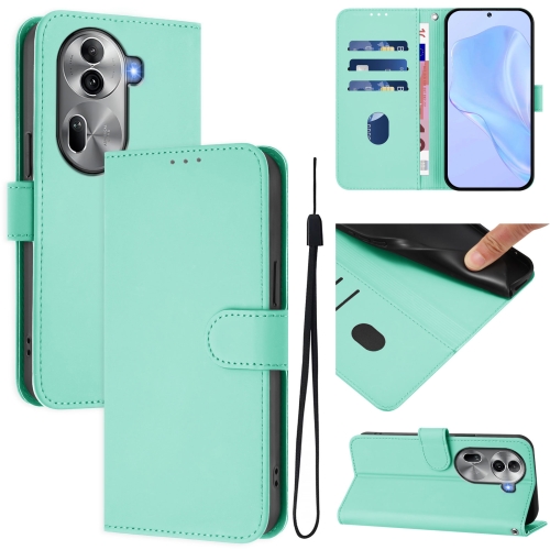 

For OPPO Reno11 Pro 5G Global Skin Feel Solid Color Leather Phone Case with Lanyard(Mint Green)