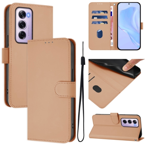 

For OPPO Reno12 Pro 5G Global Skin Feel Solid Color Leather Phone Case with Lanyard(Nude)