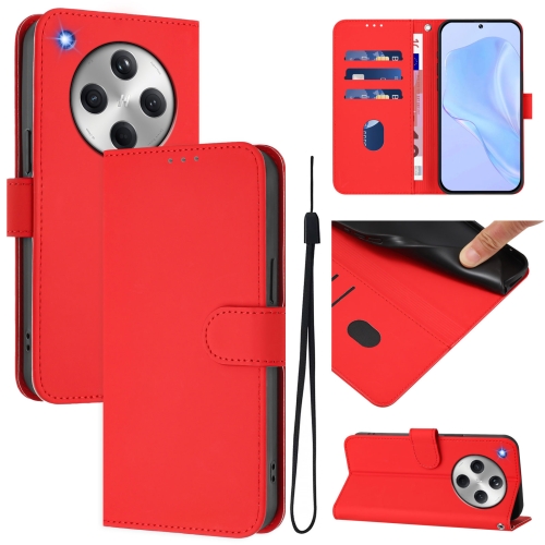 

For OPPO Find X8 Skin Feel Solid Color Leather Phone Case with Lanyard(Red)