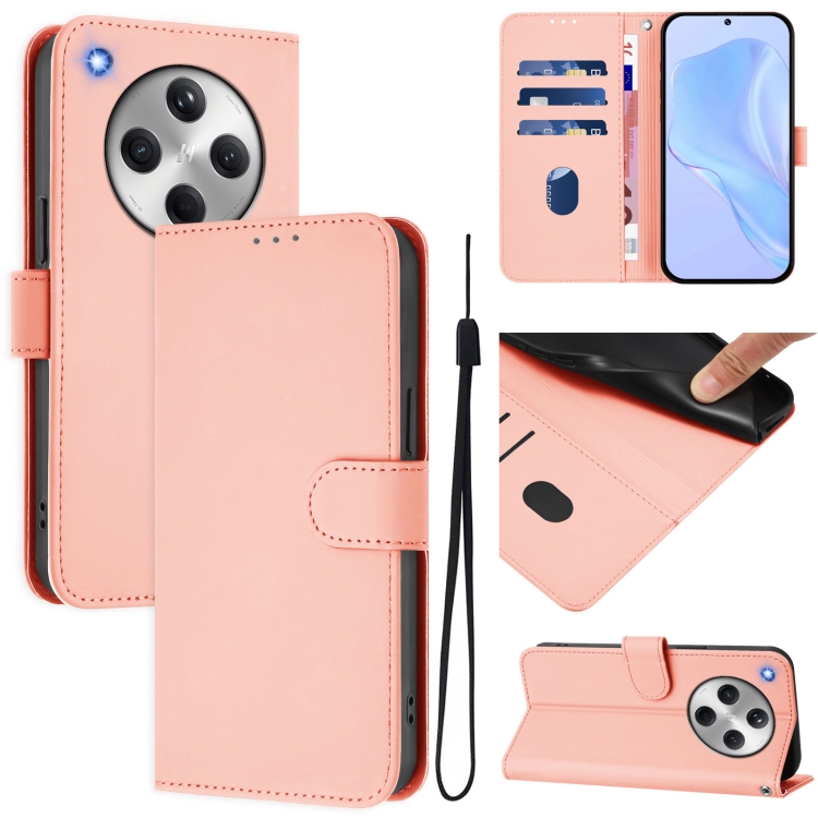 

For OPPO Find X8 Skin Feel Solid Color Leather Phone Case with Lanyard(Pink)