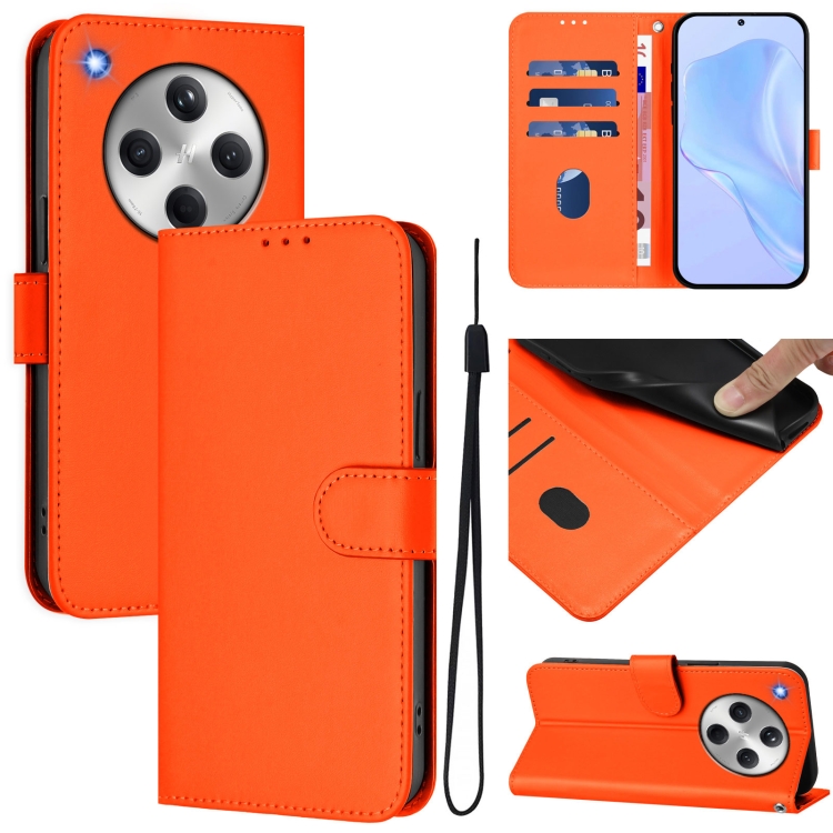 

For OPPO Find X8 Skin Feel Solid Color Leather Phone Case with Lanyard(Orange)