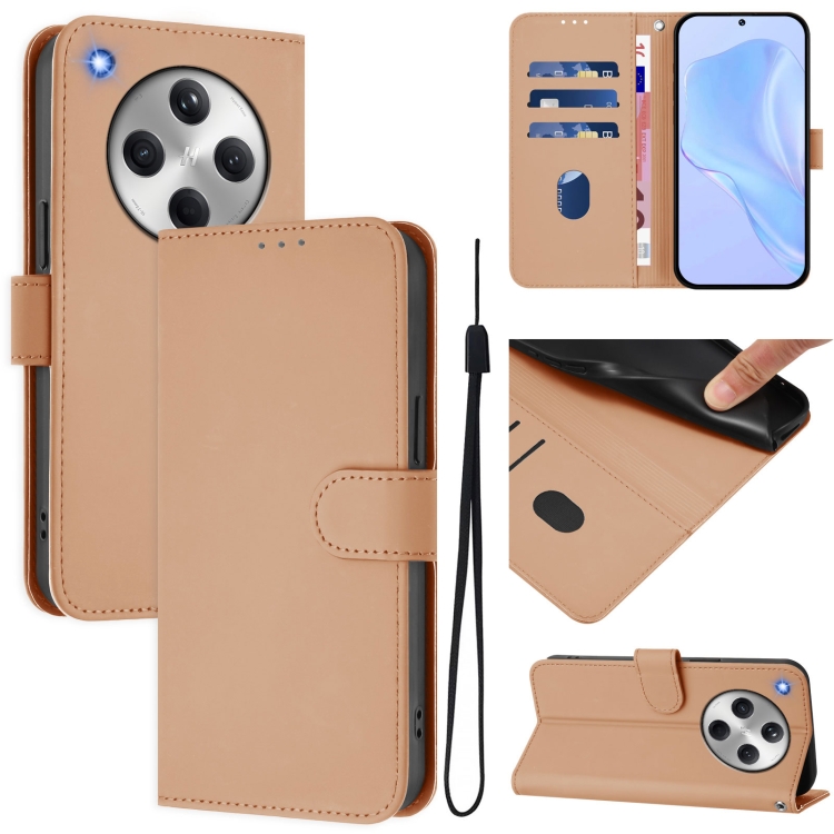 

For OPPO Find X8 Skin Feel Solid Color Leather Phone Case with Lanyard(Nude)