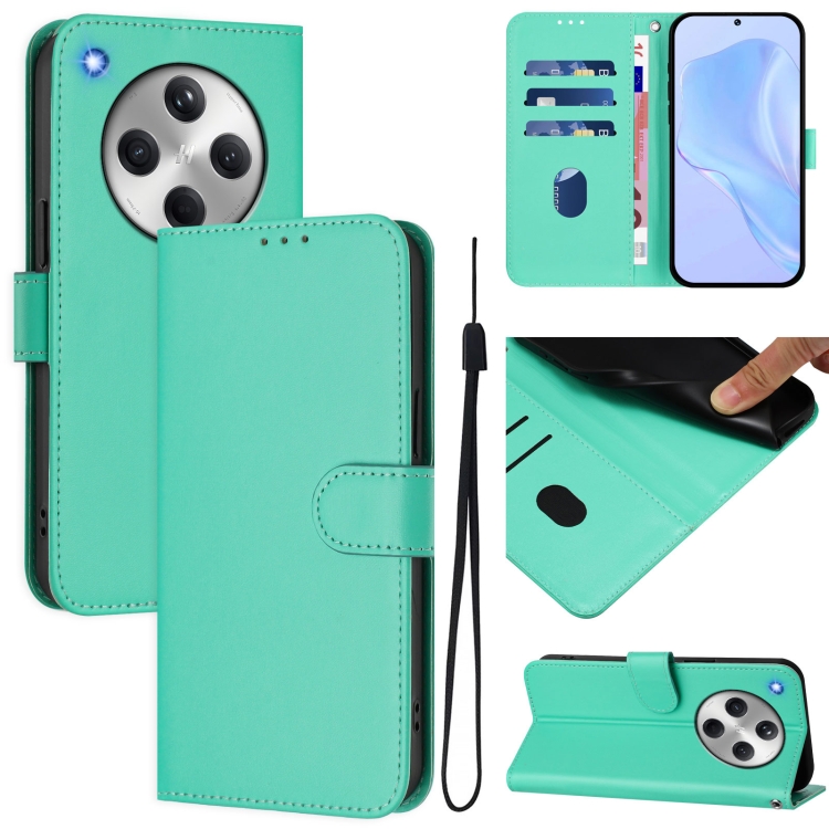 

For OPPO Find X8 Skin Feel Solid Color Leather Phone Case with Lanyard(Green)