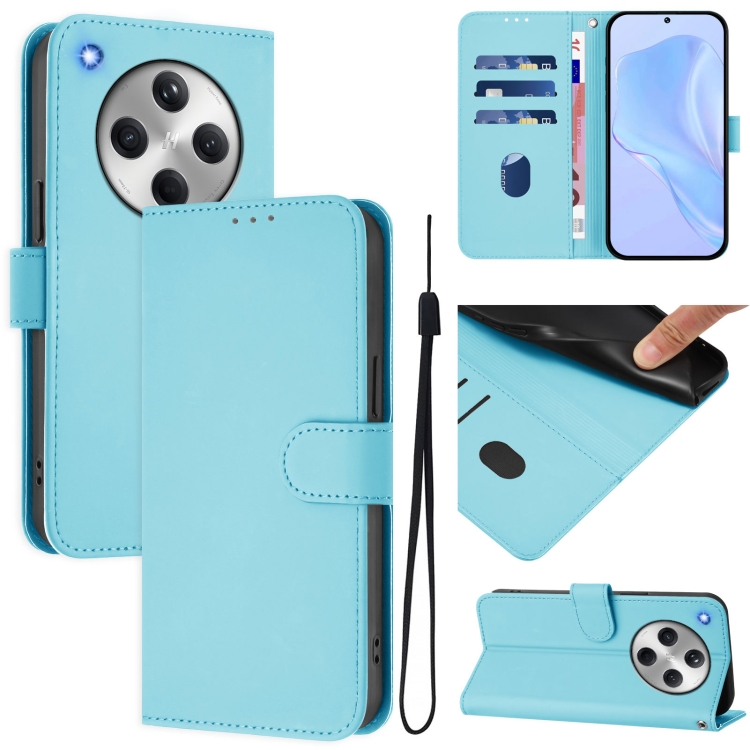 

For OPPO Find X8 Skin Feel Solid Color Leather Phone Case with Lanyard(Sky Blue)