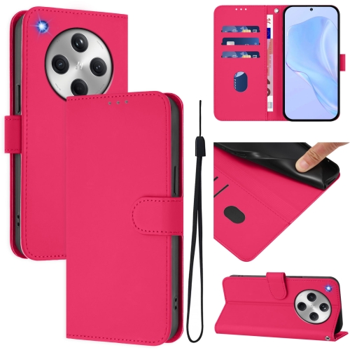 

For OPPO Find X8 Skin Feel Solid Color Leather Phone Case with Lanyard(Rose Red)