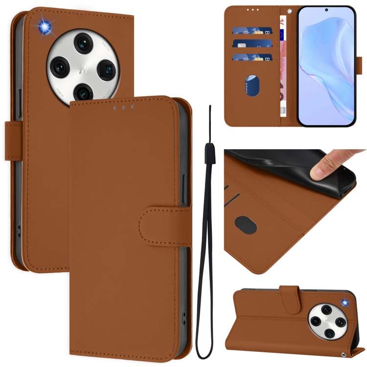 

For OPPO Find X8 Pro Skin Feel Solid Color Leather Phone Case with Lanyard(Brown)