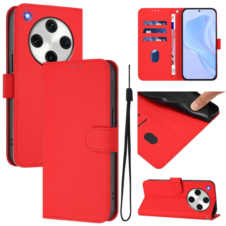 

For OPPO Find X8 Pro Skin Feel Solid Color Leather Phone Case with Lanyard(Red)