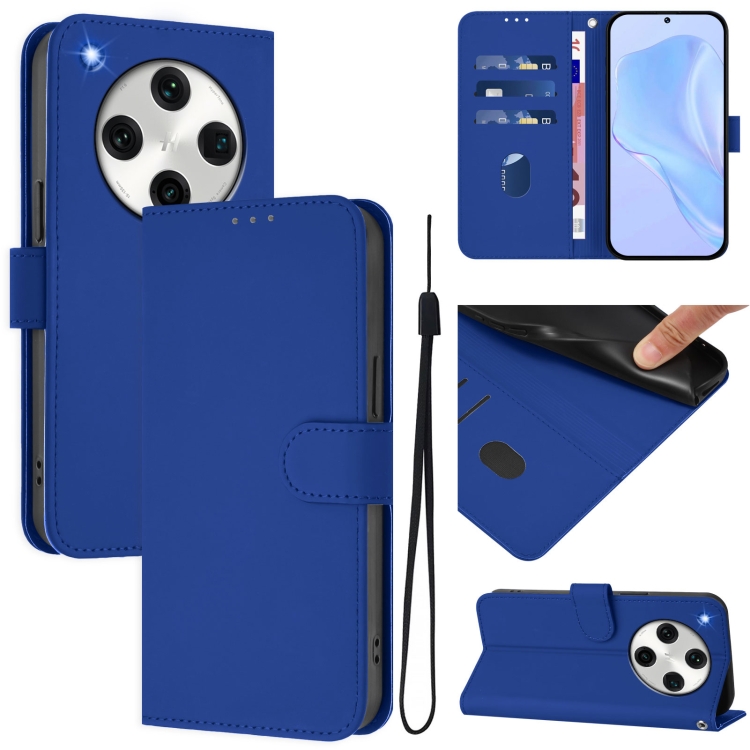 

For OPPO Find X8 Pro Skin Feel Solid Color Leather Phone Case with Lanyard(Dark Blue)