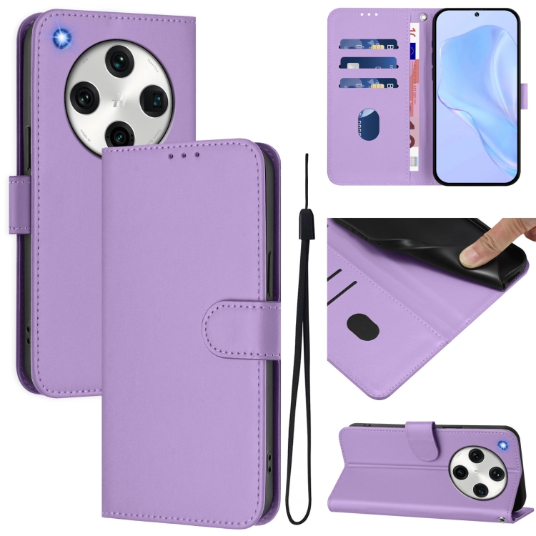 

For OPPO Find X8 Pro Skin Feel Solid Color Leather Phone Case with Lanyard(Lavender Purple)