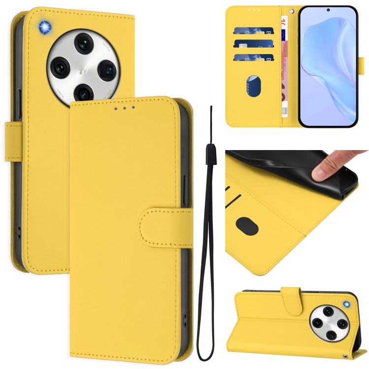 

For OPPO Find X8 Pro Skin Feel Solid Color Leather Phone Case with Lanyard(Lemon Yellow)