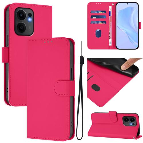 

For OPPO Reno13 F 5G Global Skin Feel Solid Color Leather Phone Case with Lanyard(Rose Red)