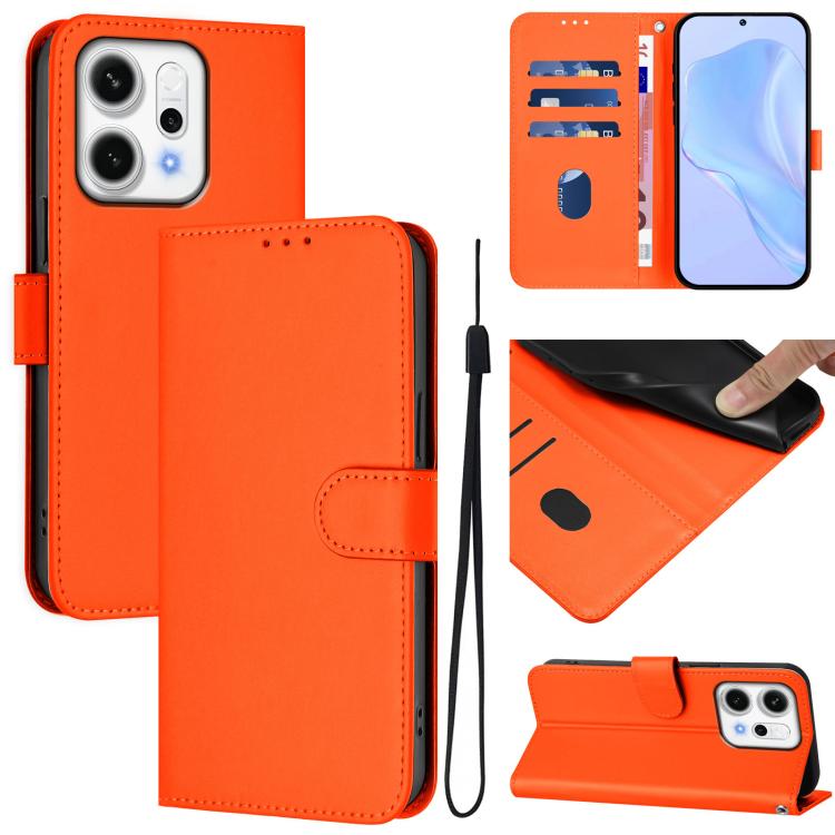 

For OPPO Reno14 Pro 5G Global Skin Feel Solid Color Leather Phone Case with Lanyard(Orange)