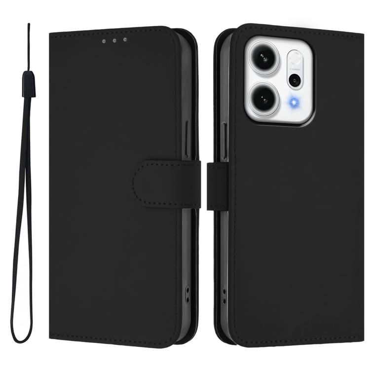 

For OPPO Reno14 Pro 5G Global Skin Feel Solid Color Leather Phone Case with Lanyard(Black)