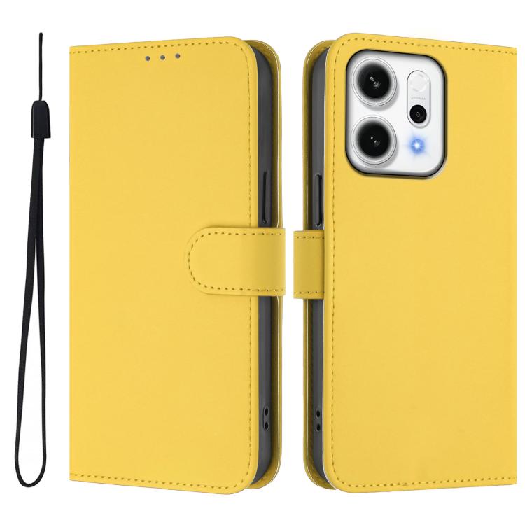 

For OPPO Reno14 Pro 5G Global Skin Feel Solid Color Leather Phone Case with Lanyard(Lemon Yellow)