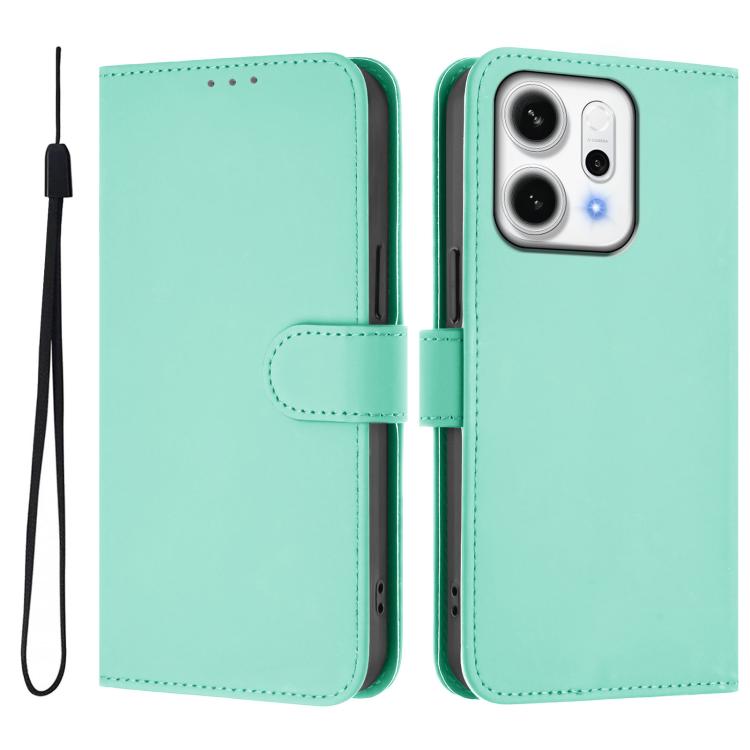 

For OPPO Reno14 Pro 5G Global Skin Feel Solid Color Leather Phone Case with Lanyard(Mint Green)