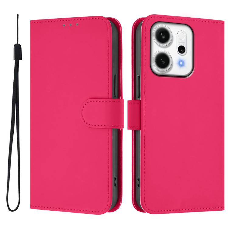 

For OPPO Reno14 Pro 5G Global Skin Feel Solid Color Leather Phone Case with Lanyard(Rose Red)