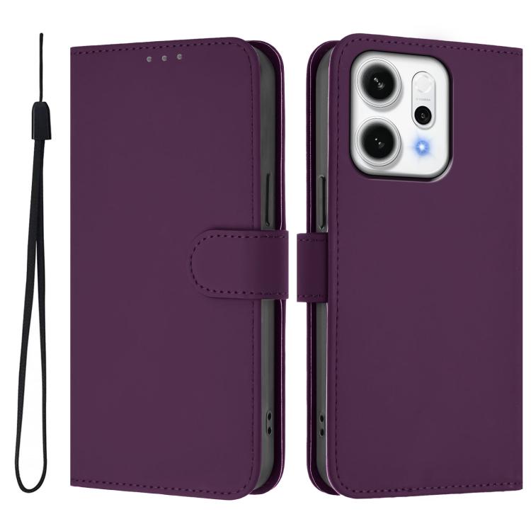 

For OPPO Reno14 Pro 5G Global Skin Feel Solid Color Leather Phone Case with Lanyard(Violet)