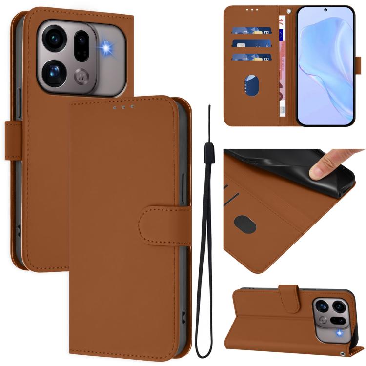 

For OPPO Find X9s Pro 5G Skin Feel Solid Color Leather Phone Case with Lanyard(Brown)