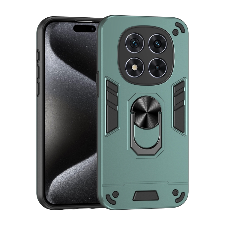 

For Redmi Note 14 Pro 5G Shockproof Metal Ring Holder Phone Case(Green)