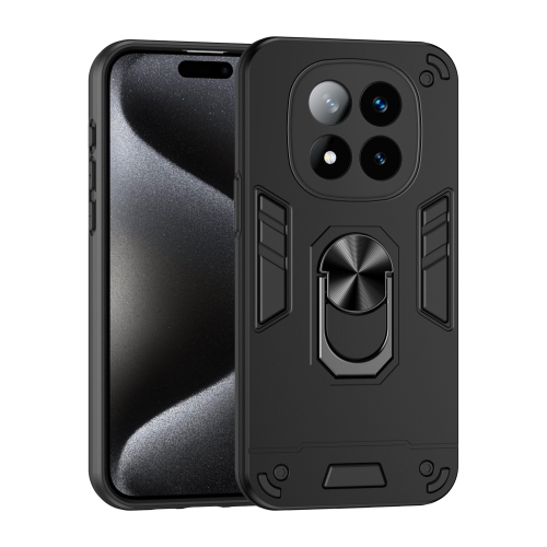 

For Redmi Note 14 Pro+ 5G Shockproof Metal Ring Holder Phone Case(Black)