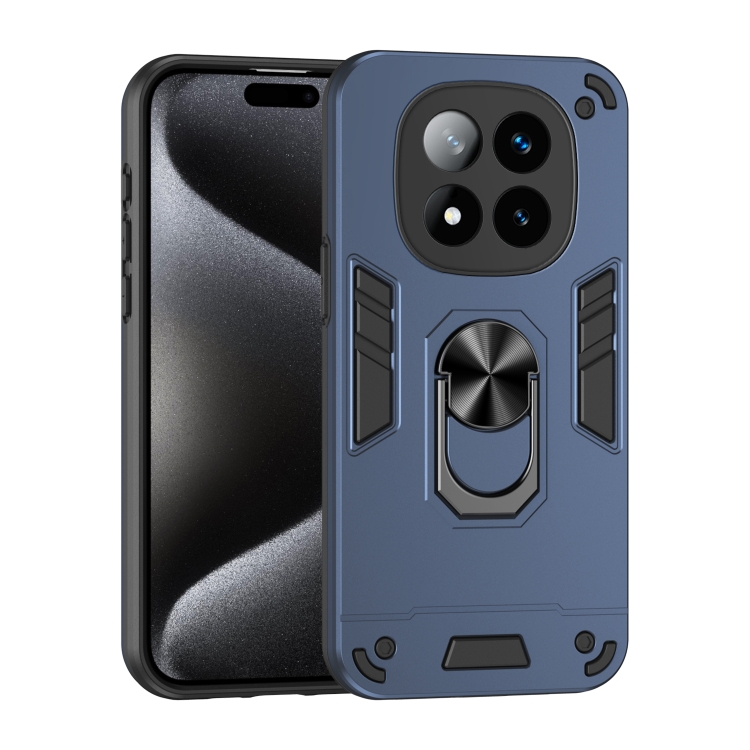 

For Redmi Note 14 Pro+ 5G Shockproof Metal Ring Holder Phone Case(Blue)
