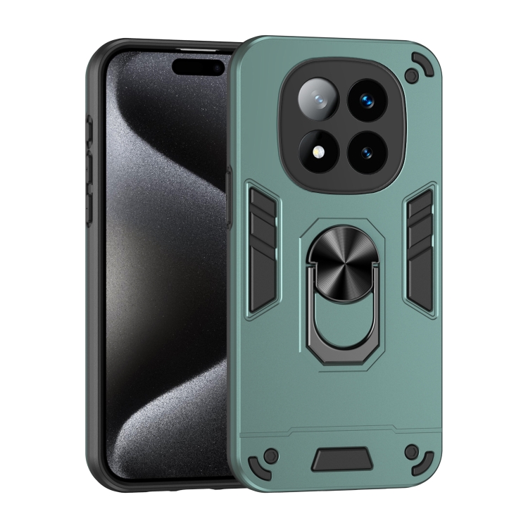 

For Redmi Note 14 Pro+ 5G Shockproof Metal Ring Holder Phone Case(Green)