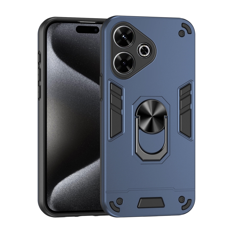 

For Redmi 13 Shockproof Metal Ring Holder Phone Case(Blue)