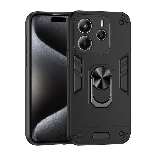 

For Redmi Note 14 4G 164.84mm Shockproof Metal Ring Holder Phone Case(Black)