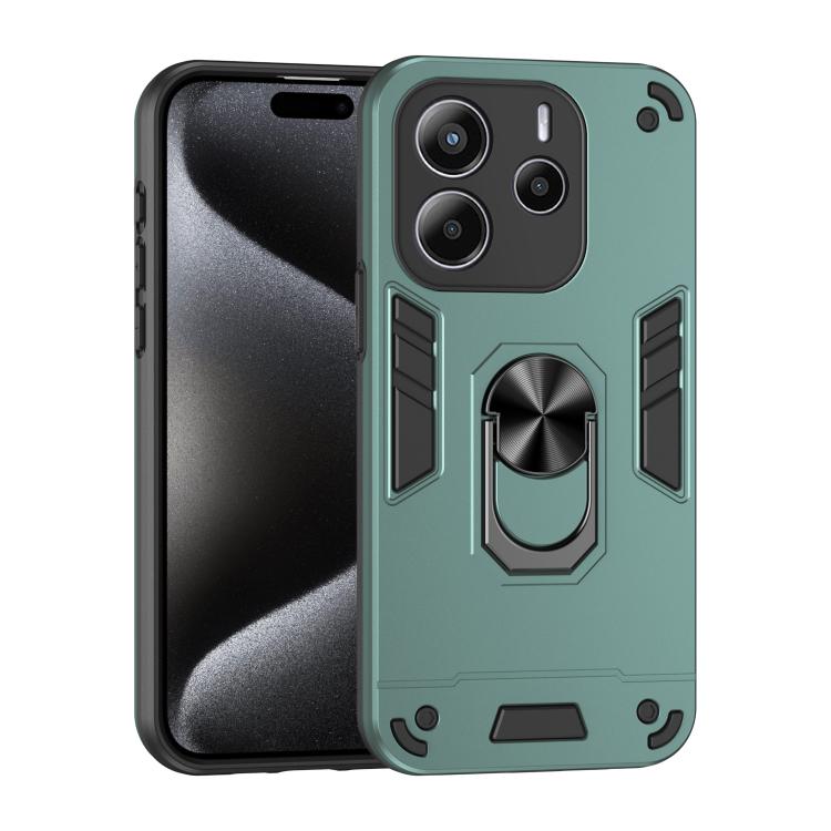 

For Redmi Note 14 4G 164.84mm Shockproof Metal Ring Holder Phone Case(Green)