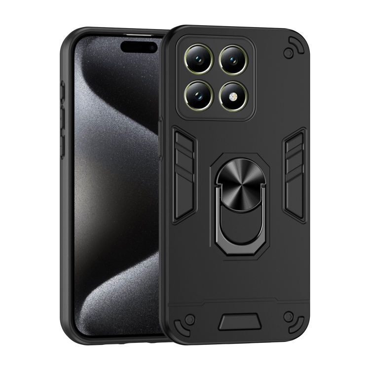 

For Xiaomi 14T Shockproof Metal Ring Holder Phone Case(Black)
