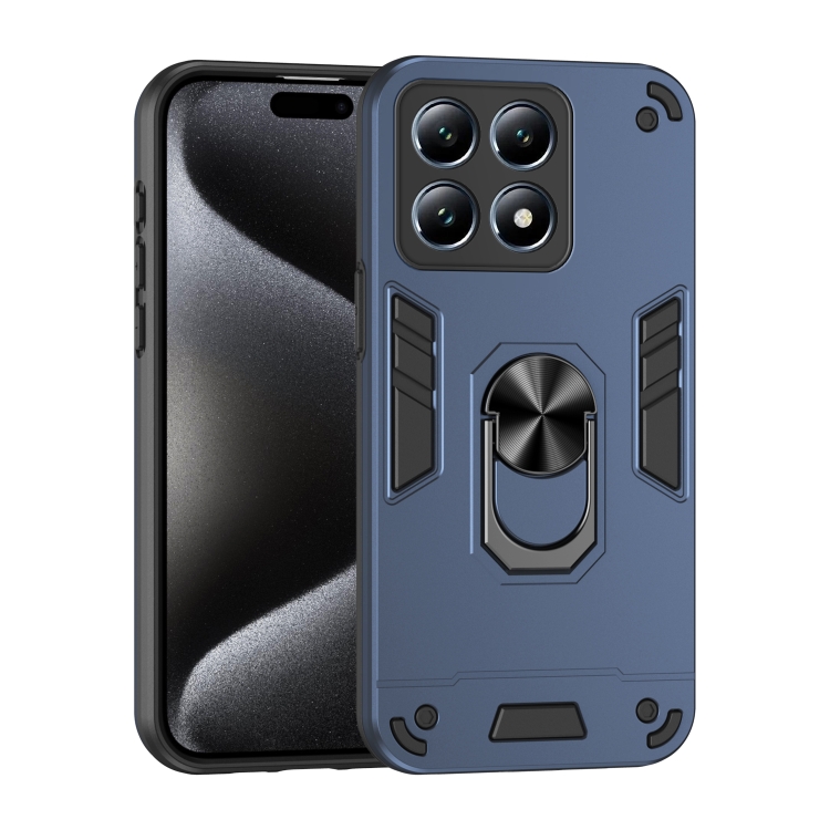 

For Xiaomi 14T Pro Shockproof Metal Ring Holder Phone Case(Blue)