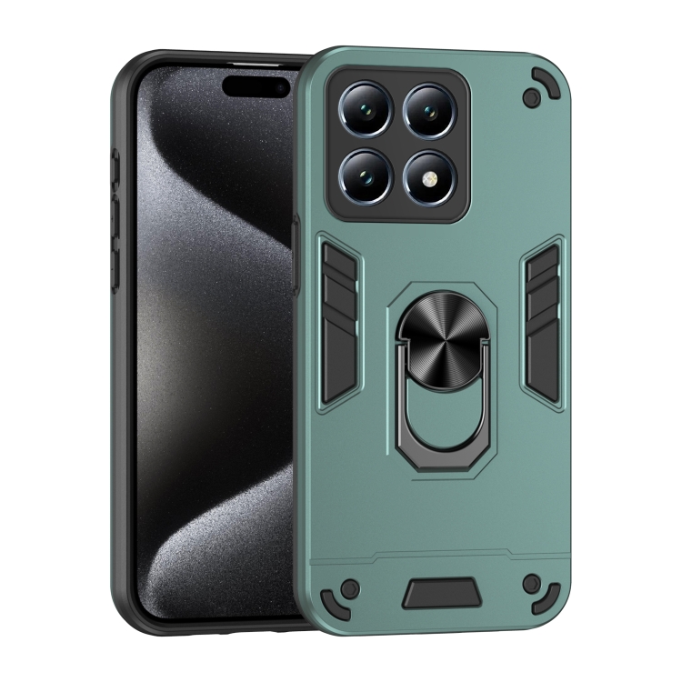 

For Xiaomi 14T Pro Shockproof Metal Ring Holder Phone Case(Green)