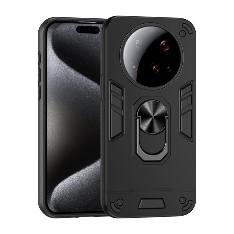 

For Xiaomi 15 Ultra Shockproof Metal Ring Holder Phone Case(Black)