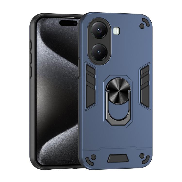 

For Xiaomi Poco X7 Pro Shockproof Metal Ring Holder Phone Case(Blue)