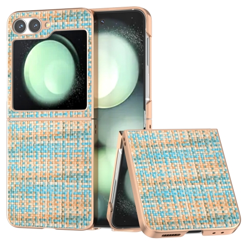 

For Samsung Galaxy Z Flip6 Electroplated Frame Color Lattice Texture PU Phone Case(Blue)