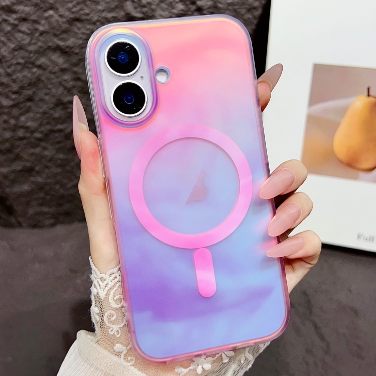 

For iPhone 16 Gradient MagSafe PC Hybrid TPU Phone Case(Pink)