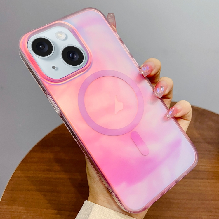 

For iPhone 15 Gradient MagSafe PC Hybrid TPU Phone Case(Pink)