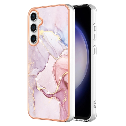 

For Samsung Galaxy S24 FE 5G Electroplating Marble Pattern Dual-side IMD TPU Shockproof Phone Case(Rose Gold 005)