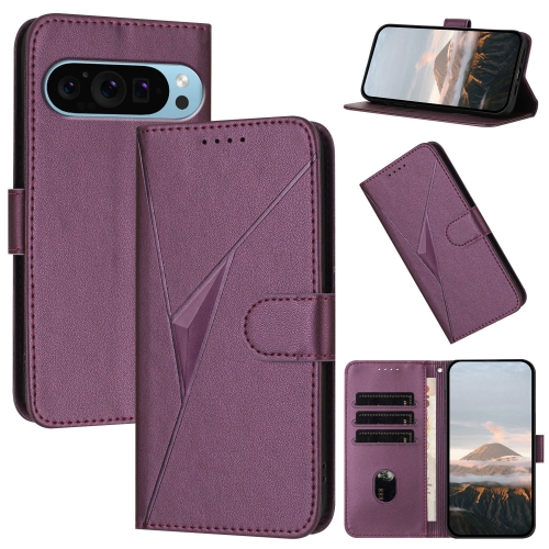 

For Google Pixel 9 Pro XL Triangle Pattern Buckle Clasp Leather Phone Case(Dark Purple)