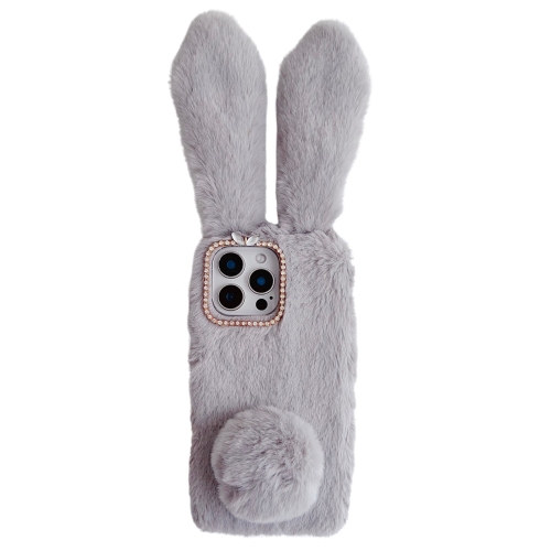 

For iPhone 16 Pro Cute Plush Rabbit TPU Phone Case(Light Grey)