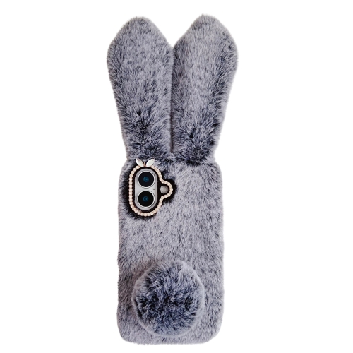 

For iPhone 16 Plus Cute Plush Rabbit TPU Phone Case(Dark Grey)