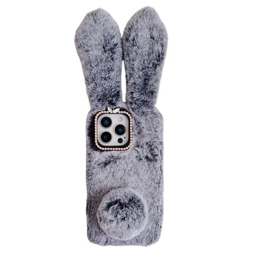 

For iPhone 15 Pro Max Cute Plush Rabbit TPU Phone Case(Dark Grey)