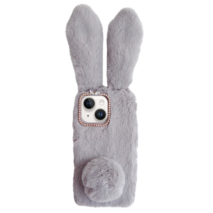 

For iPhone 15 Cute Plush Rabbit TPU Phone Case(Light Grey)